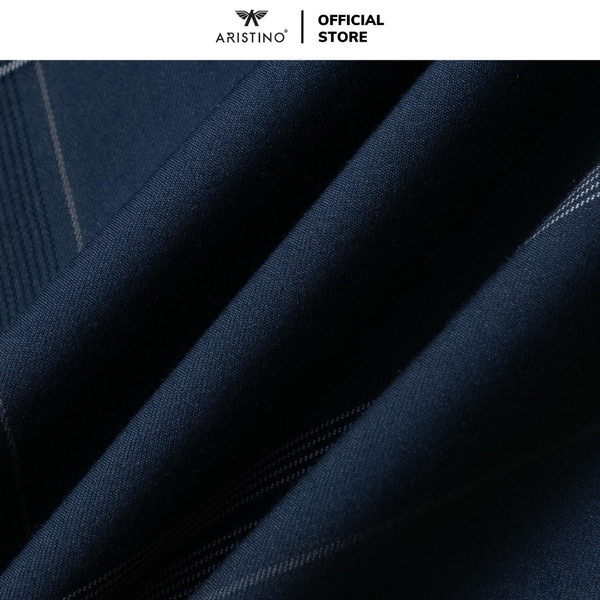 Áo Sơ Mi Nam Dài Tay Aristino ALS2150Z màu xanh tím than kẻ dáng ôm slim fit tà lượn không túi chất liệu sợi tre