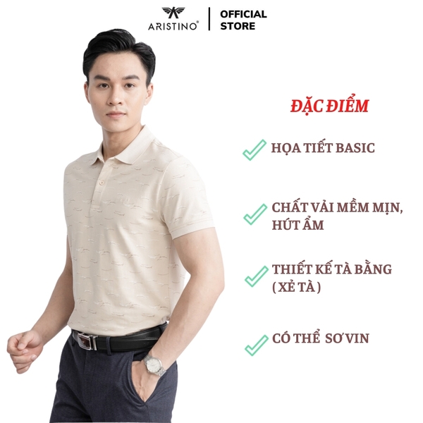 Áo Thun Polo Nam Cổ Bẻ Aristino APS100S3 Màu Be 142 in, Xanh rêu 54 in