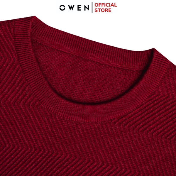 Áo len nam owen ALC241295 màu đỏ vân sọc chìm dáng suông regular fit cổ 3 phân chất liệu Acrylic