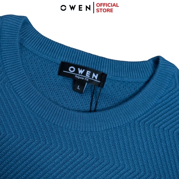 Áo len nam owen ALC241283 màu xanh  dáng suông regular fit cổ 3 phân chất liệu Acrylic