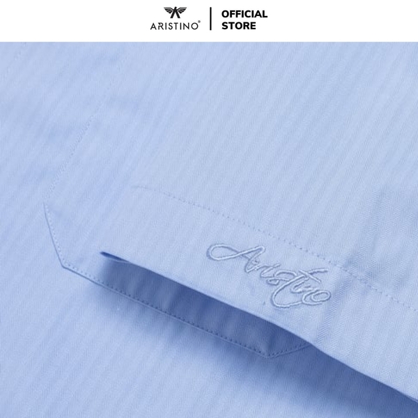 Áo Sơ Mi Nam Ngắn Tay Aristino ASS056AZ màu xanh solid dệt dobby