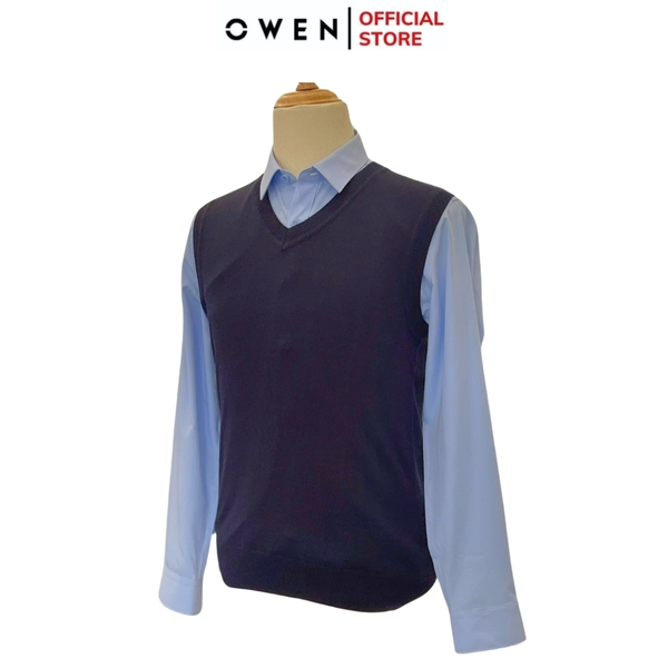 Áo len nam owen ALG241282 màu xanh tím than áo gile cổ tim dáng suông regular fit chất liệu Acrylic