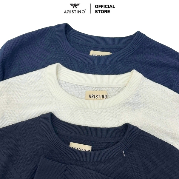 Áo len nam Aristino AWOU08BZ Màu Trắng 6 jacquard họa tiết, Xanh Tím Than 158 jacquard họa tiết, Xanh Tím Than 25 jacquard họa tiết