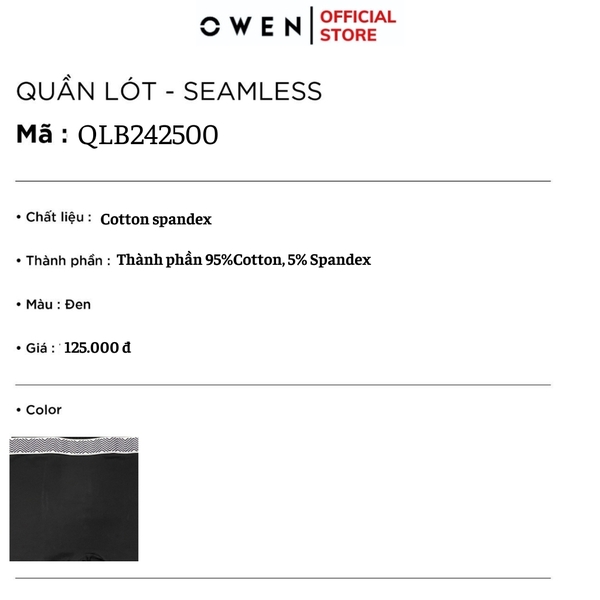 Quần Lót Nam Owen QLB242500 màu đen  chất liệu cotton spandex