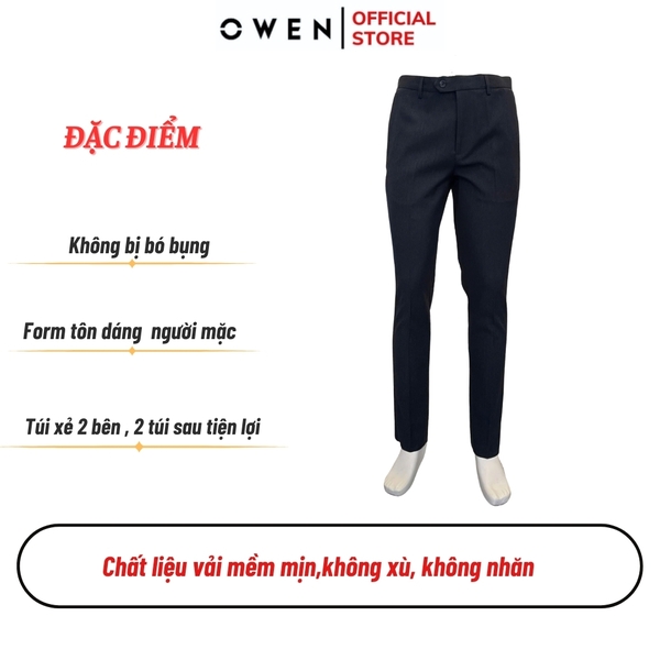 Quần Tây Nam Owen QS242828 màu xanh tím than dáng slimfit, 1 cạp chất liệu Lanatex