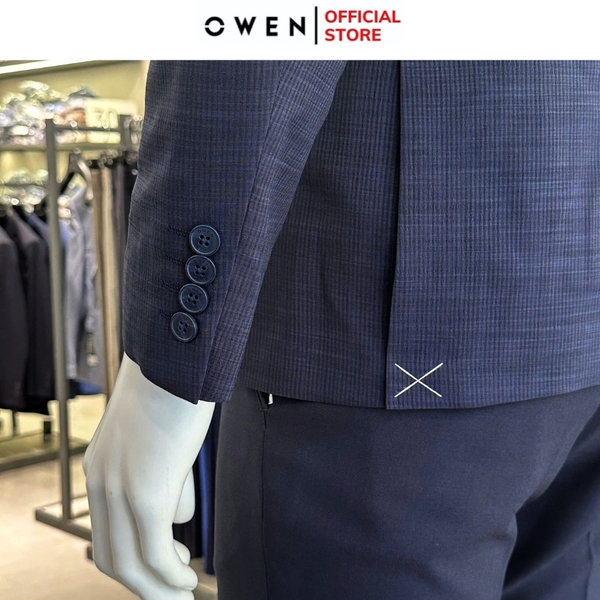 Áo Demi - Blazer Owen BL231689 màu xanh navy kẻ chìm dáng regular fit chất vải polyester