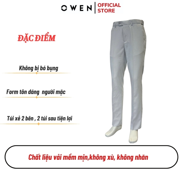 Quần Tây Nam Owen QTJ242819 màu xám nhạt dáng suông rộng J-form cạp tăng đơ chất liệu nano poly