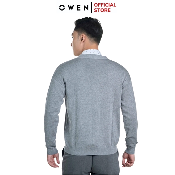 Áo len nam owen ALD241279 màu xám cài cúc dáng suông regular fit cổ V chất liệu Acrylic