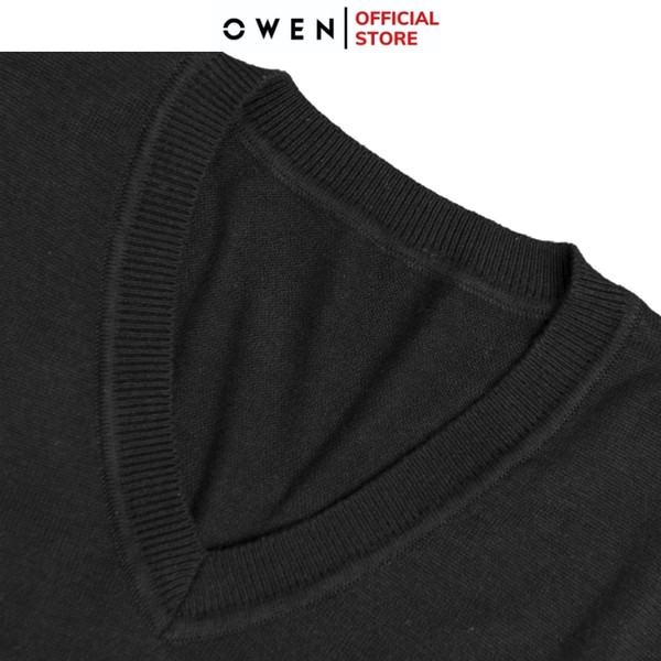 Áo len nam owen ALG241281 màu đen trơn áo gile cổ tim dáng suông regular fit chất liệu Acrylic