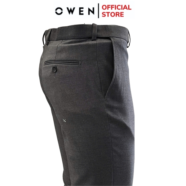 Quần Tây Nam Owen QST242805 màu xám đậm dáng slimfit cạp tăng đơ chất liệu Spandex