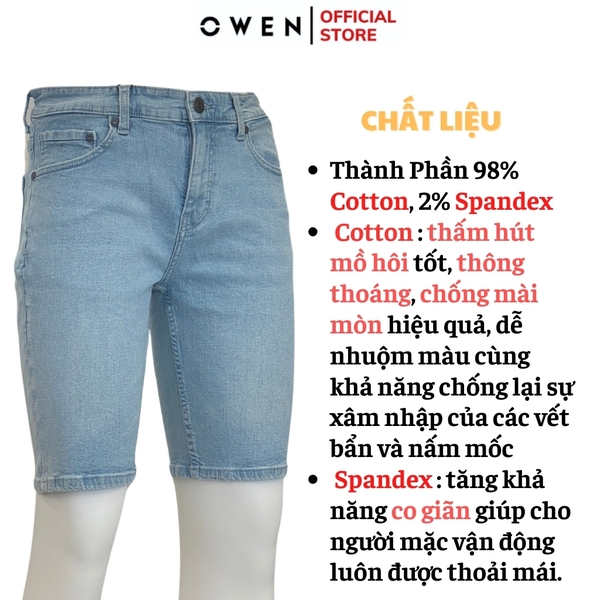 Quần Short Nam Owen SJ231822 sóc Jean màu xanh nhạt  chất liệu denim cotton spandex