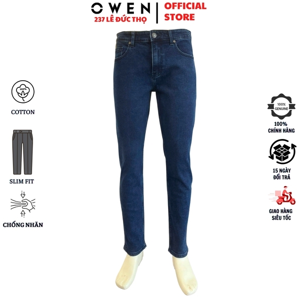 Quần Jean Nam Owen Quần Bò Nam QJS241438 màu xanh đậm dáng ôm slim fit chất liệu Denim cotton