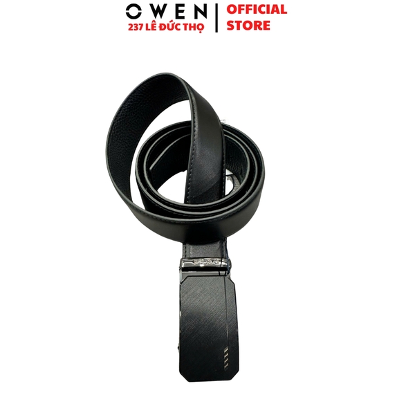 Thắt Lưng Nam Owen BELT256242 day da màu đen Mặt Khóa Trượt Tự Động Chất liệu da bò thật