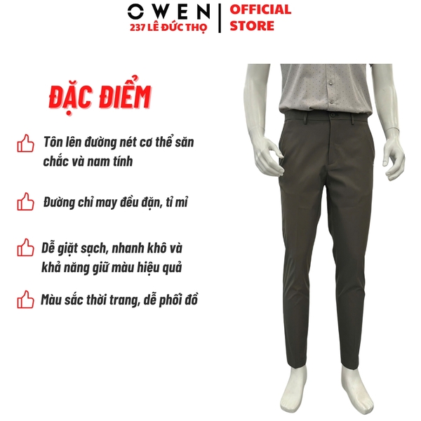 Quần tây Nam Owen QG257111 màu rêu nhạt dáng S-form thể thao chất liệu polyester
