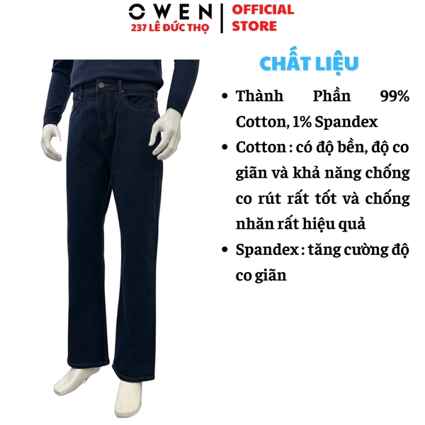 Quần Jean Nam Owen Quần Bò Nam QJT258003 màu xanh đậm dáng straight fit chất liệu demin cotton