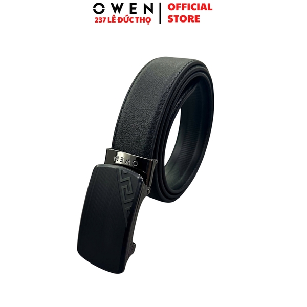 Thắt Lưng Nam Owen BELT256208 day da màu đen Mặt Khóa Trượt Tự Động Chất liệu da bò thật