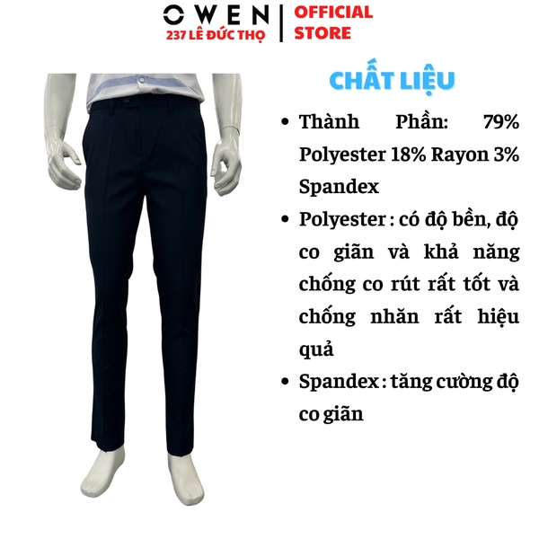 Quần tây Nam Owen QV256270 màu xanh tím than dáng ôm slim fit cạp tăng đơ Chất liệu Polyester Rayon