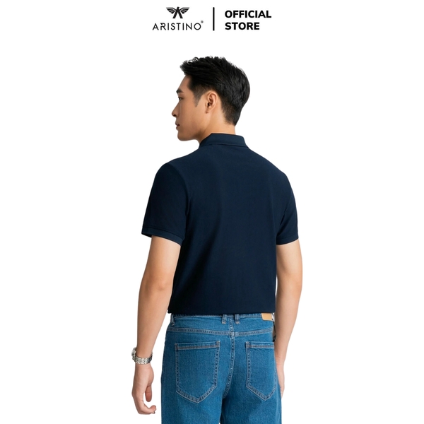 Áo Thun Polo Nam Cổ Bẻ Aristino APS056AZ Màu Xanh tím than 25 kẻ Jacquard