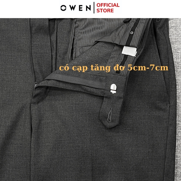 Quần Tây Nam Owen QST242805 màu xám đậm dáng slimfit cạp tăng đơ chất liệu Spandex