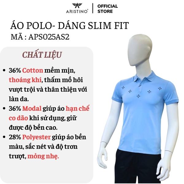 Áo Thun Polo Nam Cổ Bẻ Aristino APS025AS2 Màu: Xanh biển 8 thêu