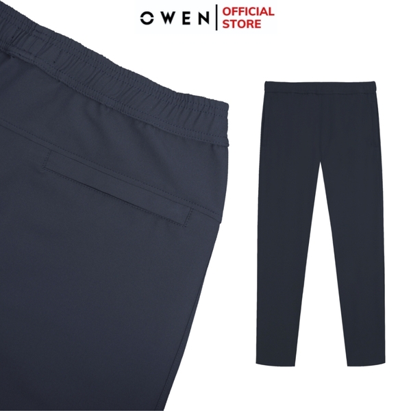 Bộ mặc nhà OWEN BMN241338 màu xanh than đậm dáng reguler, áo cổ 3 phân, khóa kéo, tay và gấu bo chun, quần cạp chun ống suông chất liệu CVC spandex