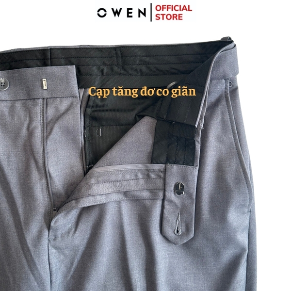 Quần Tây Nam Owen QRT242471R Màu xám nhạt trơn dáng suông regular fit cạp tăng đơ vải TR Spandex
