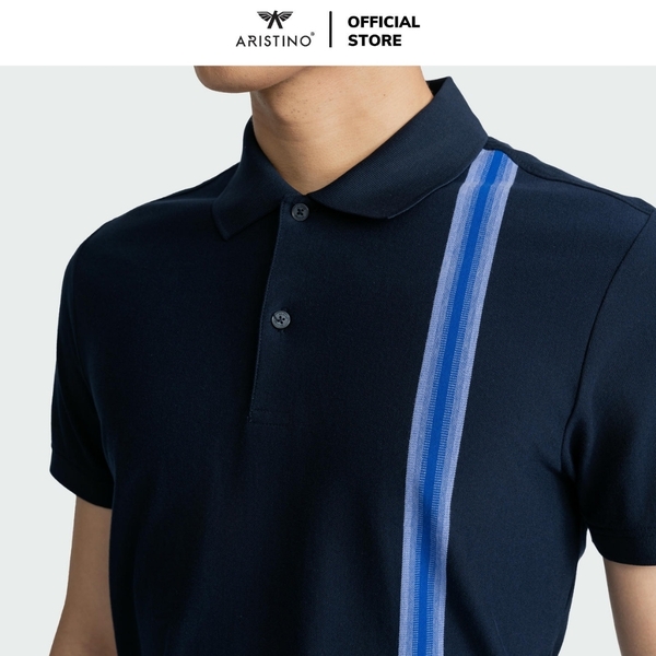 Áo Thun Polo Nam Cổ Bẻ Aristino APS056AZ Màu Xanh tím than 25 kẻ Jacquard