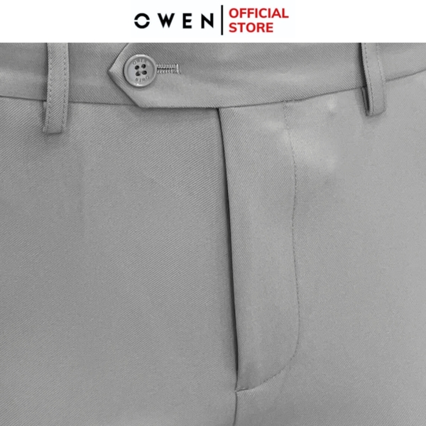Quần Tây Nam Owen QST242826 màu xám nhạt dáng ôm slim fit cạp tăng đơ chất liệu nano