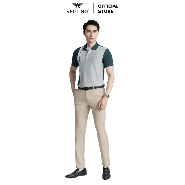 Áo Thun Polo Nam Cổ Bẻ Aristino APS052AZ Màu Xanh cổ vịt 26 kẻ Jacquard