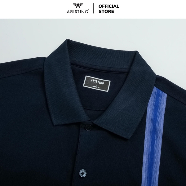 Áo Thun Polo Nam Cổ Bẻ Aristino APS056AZ Màu Xanh tím than 25 kẻ Jacquard