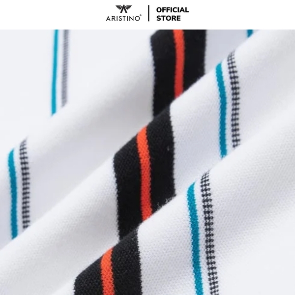 Áo Thun Polo Nam Cổ Bẻ Aristino APS048AZ Màu Trắng 6 kẻ Jacquard