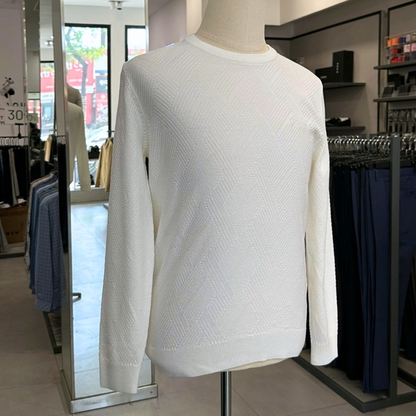 Áo len nam Aristino AWOU08BZ Màu Trắng 6 jacquard họa tiết, Xanh Tím Than 158 jacquard họa tiết, Xanh Tím Than 25 jacquard họa tiết