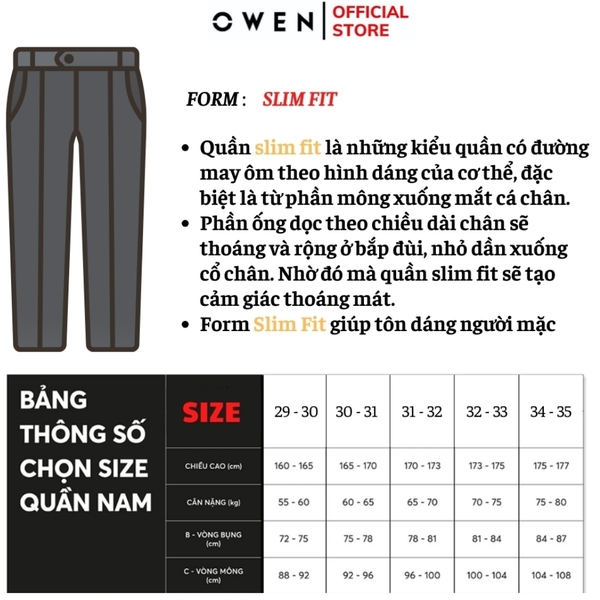 Quần Tây Nam Owen QV242716 màu xanh tím than dáng ôm slim fit 2 cạp chất liệu TR Spandex