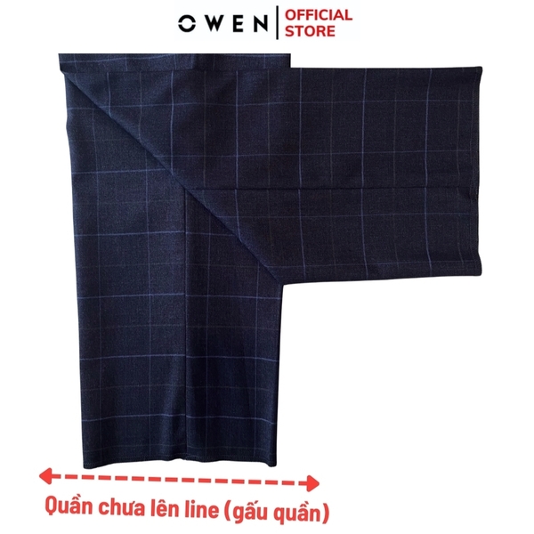Quần tây nam owen QS23444 Màu navy kẻ xanh Dáng Slim Fit Vải Polyester