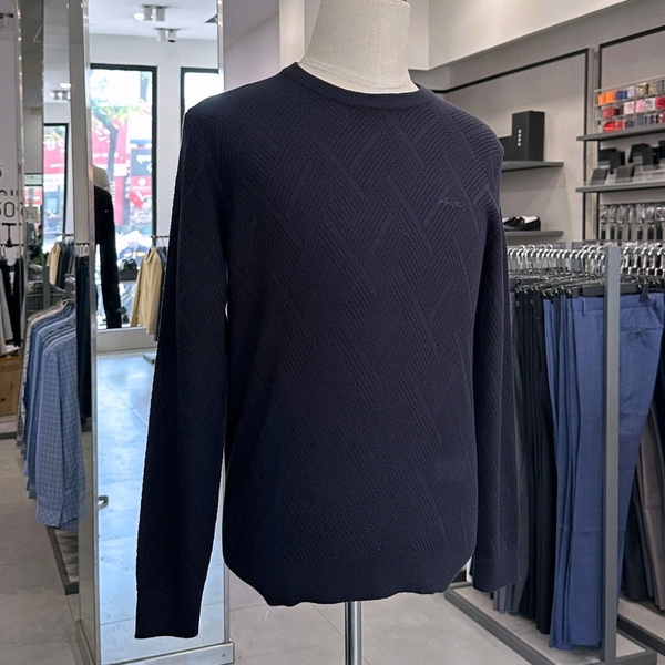 Áo len nam Aristino AWOU08BZ Màu Trắng 6 jacquard họa tiết, Xanh Tím Than 158 jacquard họa tiết, Xanh Tím Than 25 jacquard họa tiết