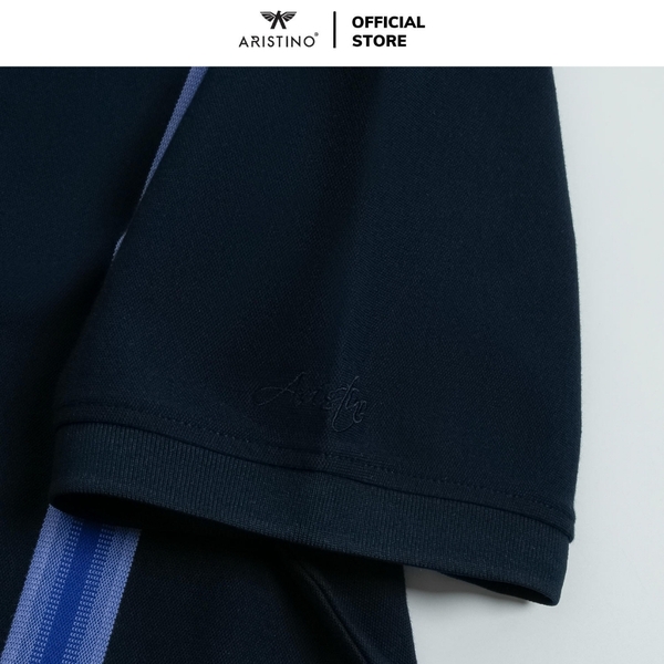 Áo Thun Polo Nam Cổ Bẻ Aristino APS056AZ Màu Xanh tím than 25 kẻ Jacquard