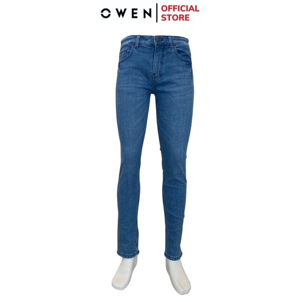 Quần Jean Nam Owen Quần Bò Nam QJS230154 màu xanh nhạt trơn dáng slim fit Chất liệu Denim Cotton Spandex