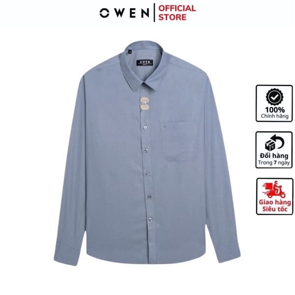 Áo Sơ Mi Nam Tay Dài Owen AR240719DT Màu xanh xám Dáng Reguler fit Chất liệu Spandex