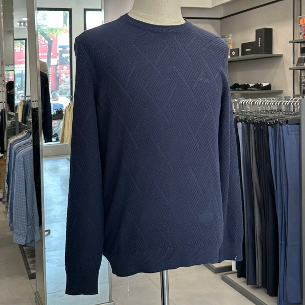 Áo len nam Aristino AWOU08BZ Màu Trắng 6 jacquard họa tiết, Xanh Tím Than 158 jacquard họa tiết, Xanh Tím Than 25 jacquard họa tiết