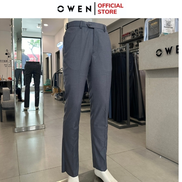 Quần Tây Nam Owen QRT242471R Màu xám nhạt trơn dáng suông regular fit cạp tăng đơ vải TR Spandex