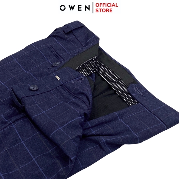 Quần tây nam owen QS23444 Màu navy kẻ xanh Dáng Slim Fit Vải Polyester