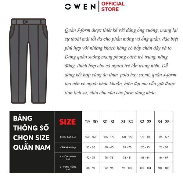 Quần Tây Nam Owen QTJ242819 màu xám nhạt dáng suông rộng J-form cạp tăng đơ chất liệu nano poly