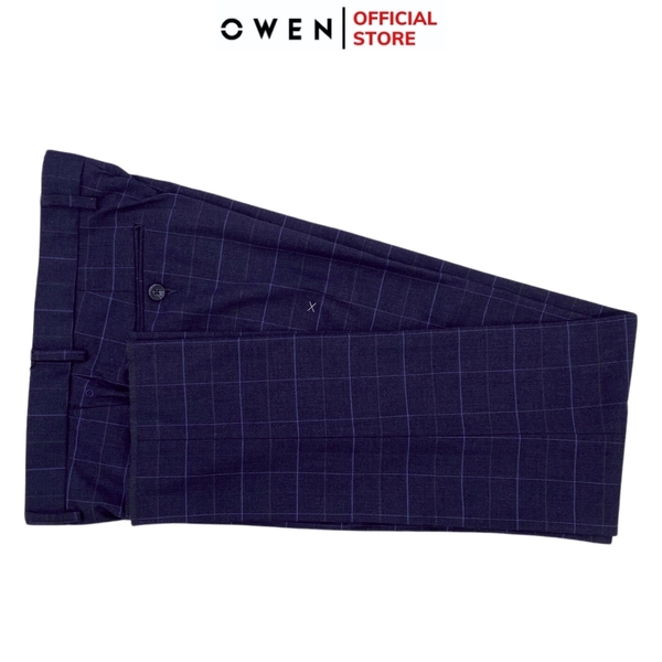 Quần tây nam owen QS23444 Màu navy kẻ xanh Dáng Slim Fit Vải Polyester