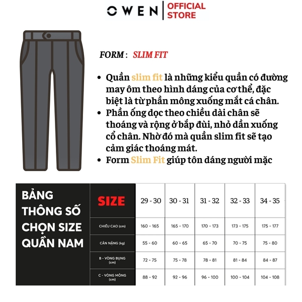 Quần tây nam owen QS23444 Màu navy kẻ xanh Dáng Slim Fit Vải Polyester