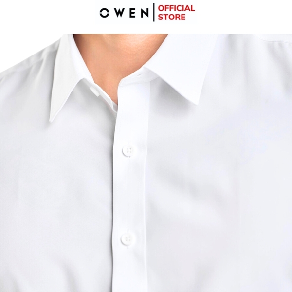 Áo Sơ Mi Trắng Nam Tay Dài Owen AR240301D màu trắng trơn Dáng suông regular fit tà lượn không túi Chất liệu Nano