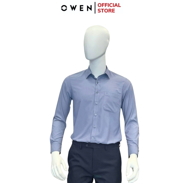 Áo Sơ Mi Nam Tay Dài Owen AR240719DT Màu xanh xám Dáng Reguler fit Chất liệu Spandex