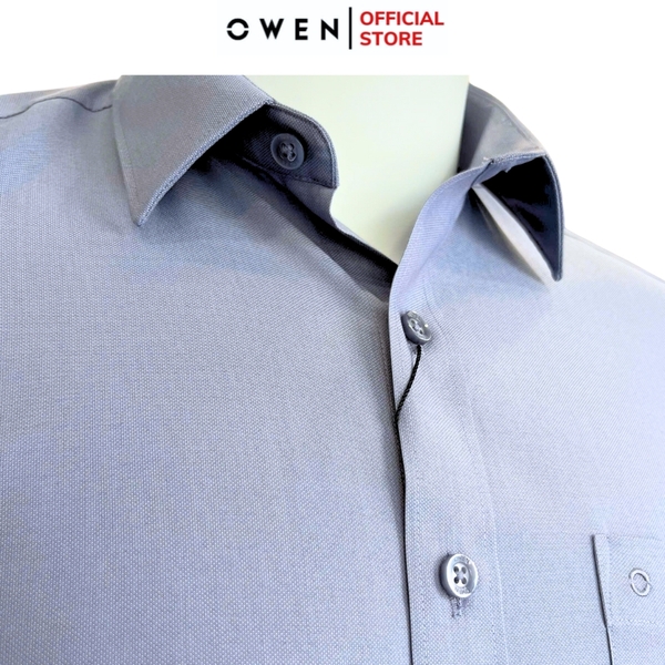 Áo Sơ Mi Nam Tay Dài Owen AR240719DT Màu xanh xám Dáng Reguler fit Chất liệu Spandex
