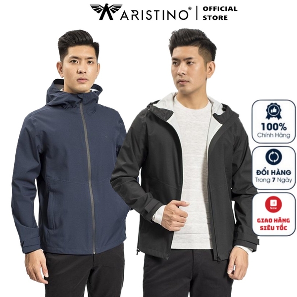 Áo khoác gió Aristino AJK005W8 dáng Regular fit có mũ liền chống nước màu đen 9