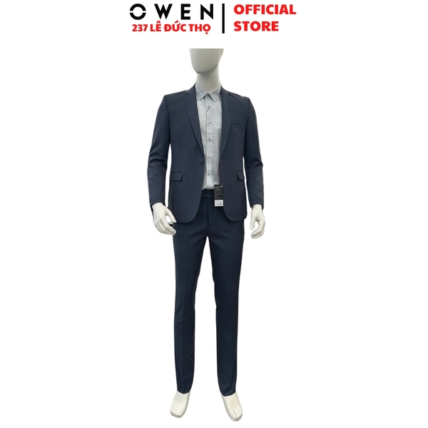 Ves bộ OWEN VES256131 màu xanh đậm dáng ôm slim fit 1 cúc tà xẻ sau Chất liệu Polyester Rayon