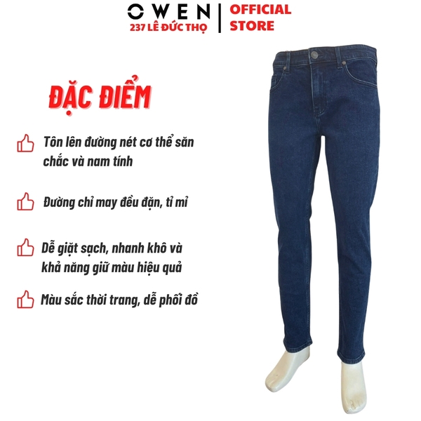 Quần Jean Nam Owen Quần Bò Nam QJS241438 màu xanh đậm dáng ôm slim fit chất liệu Denim cotton